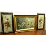 Three mid 20thC floral studies mixed media on board 8'' x 15'' & 5'' x 12'' framed HSR