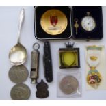 Uncollated coins and collectables: to include an Edwardian lady's pocket watch stamped 935 cased