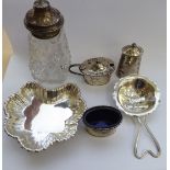 Silver condiments and collectables: to include a leaf design pin dish indistinct (possibly