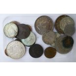 Uncollated British pre-decimal and world coins: to include a 1935 Crown and a 1967 half-dollar