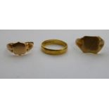 A (broken) 15ct gold signet ring; a (broken) 9ct gold signet ring;