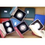 Eleven Royal Mint and other silver and silver proof coins: to include a 1994 50p boxed with