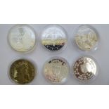 Six silver proof commemorative coins: to include a 1995 Gibraltar 28 ecu 11