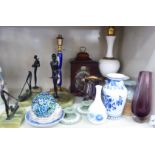 A mixed lot: to include an Art Deco inspired ornamental cast metal figure,