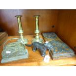 A pair of late 19thC brass cylindrical ejector candlesticks 8.