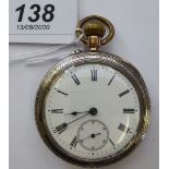 A silver coloured metal cased, open faced, pocket watch,