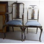 Two 20thC painted chairs, decorated in Japanese taste with figures in a garden,