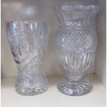 Two dissimilar boldly cut crystal vases,