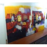 I Gede Putra Vdiayana - 'Light at the City 2' mixed media bears a signature 39'' x 59'' framed