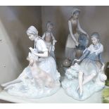 Four Nao porcelain figures: to include a young woman bedside a well 10''h OS2