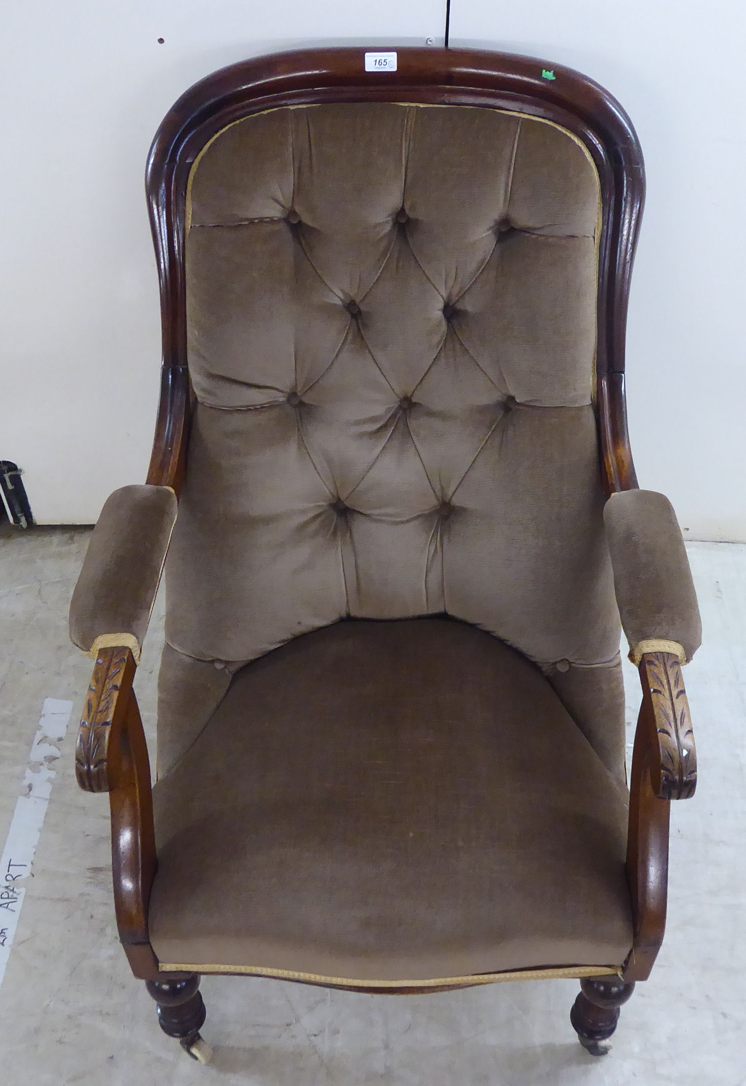 A mid Victorian mahogany showwood framed open arm chair, - Image 2 of 3