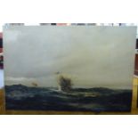 Roger Nutten - a battle at sea with a submarine under attack in the foreground oil on canvas