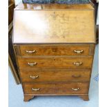 A 1930s crossbanded mahogany bureau, the fall flap over four drawers,