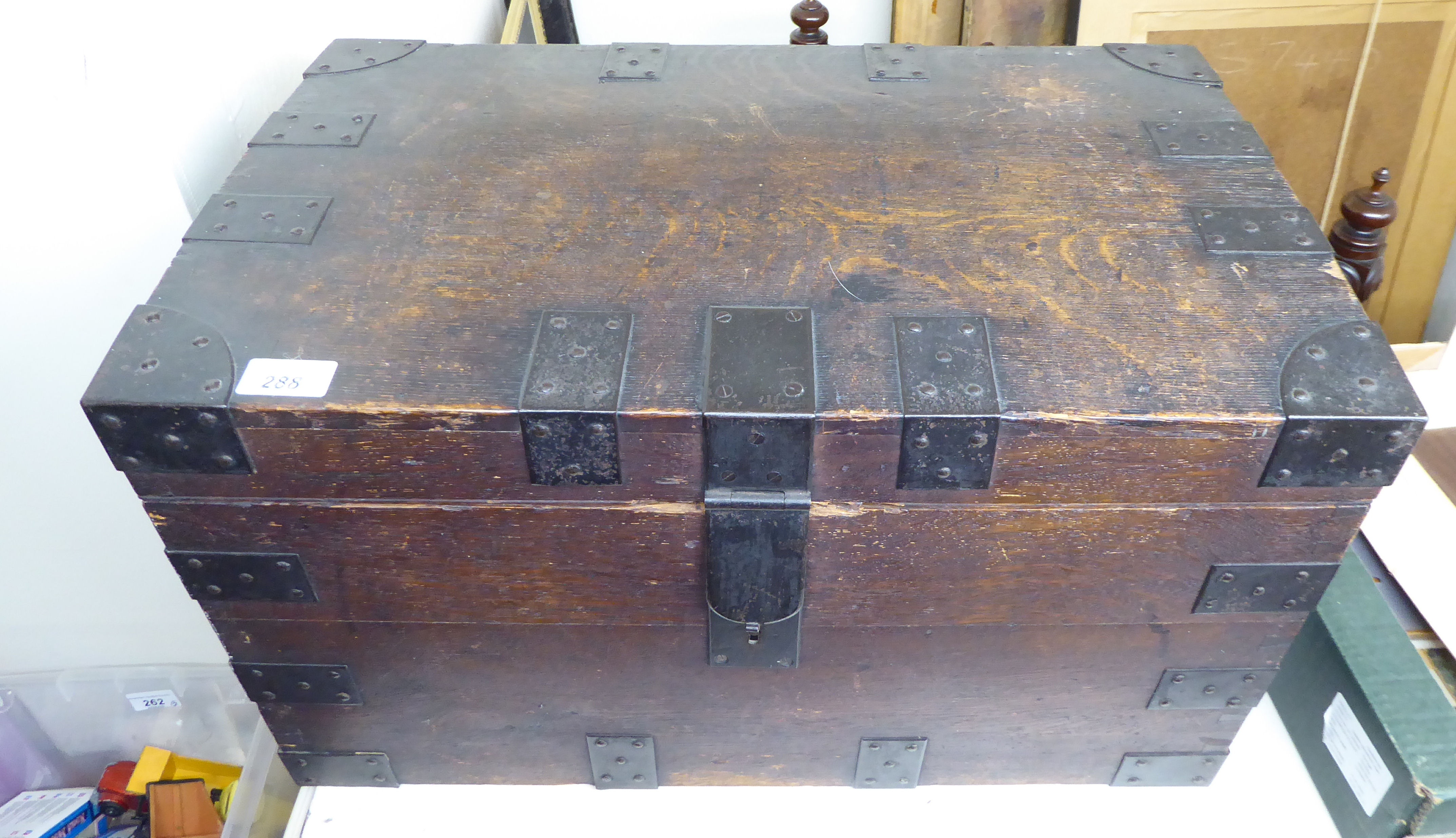 A late 19thC oak silver chest with rivetted, - Image 3 of 8