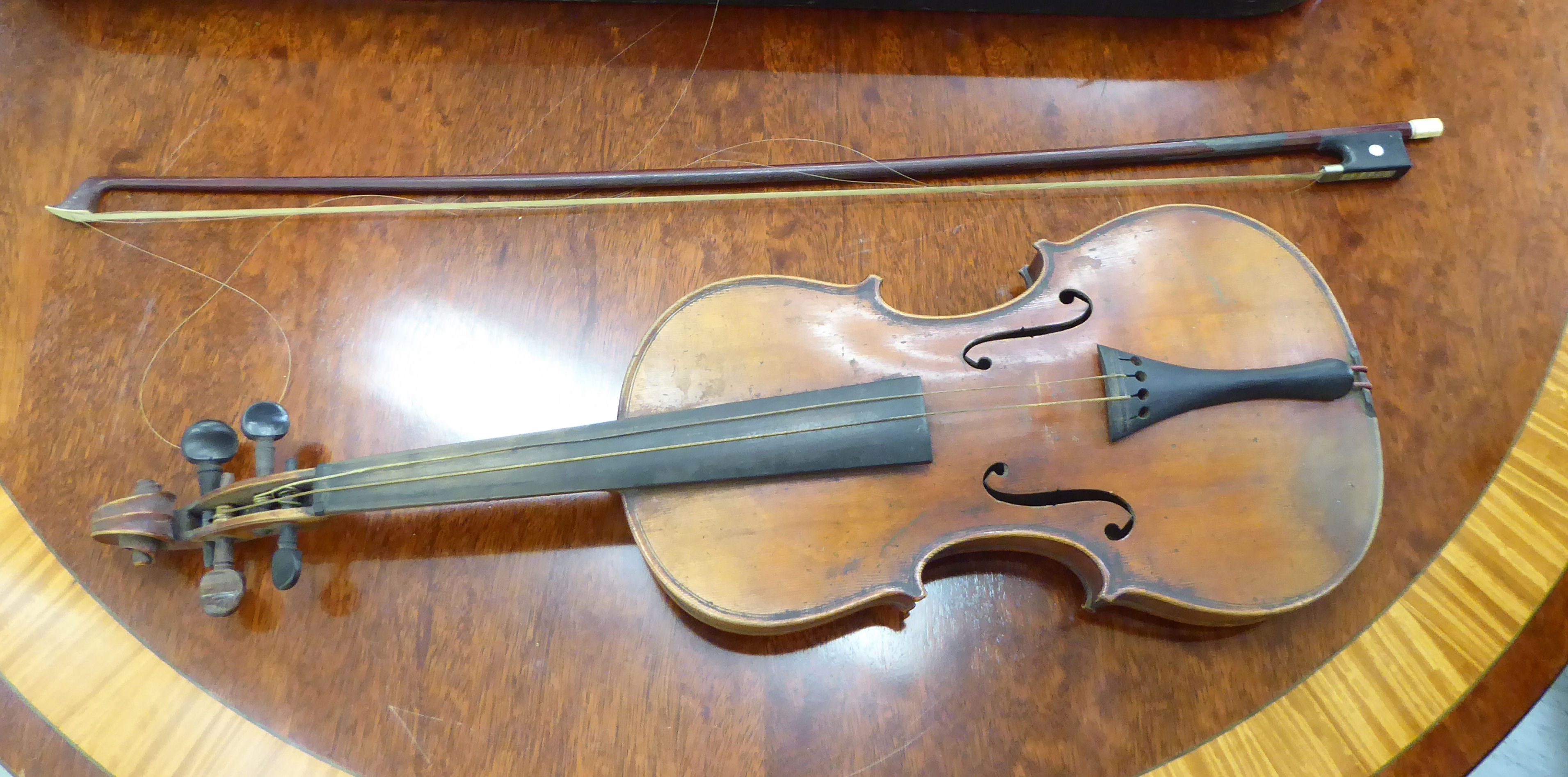 A violin, the two-piece back with a purfled edge 12. - Image 2 of 7