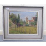 Derek Fowler - 'Farm near Moulin' oil on canvas bears a signature & labels verso 13.5'' x 17.