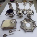 Silver collectables: to include condiments; a matchbox sleeve;