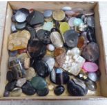 Shell stone and glass objects: to include 'marbles' and oval tablets OS9