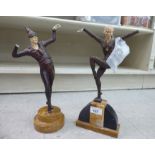 Two similar Art Deco resin and spelter bronze finished figures,