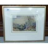 Early 19thC British School - a landscape with two figures on a path watercolour 6'' x 9'' framed