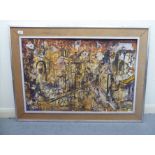 20thC Continental School - an abstract street scene with figures,