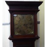 A late 18thC pine longcase clock, the hood having a level top, over a square window,