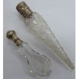 A Victorian style cut crystal scent bottle of tapered form with an applied silver collar and