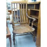 A late 19thC Windsor beech and elm framed lath back open arm chair,