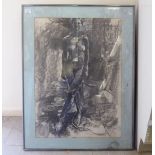 20thC British School - a standing nude charcoal & bodycolour 30'' x 21'' framed F