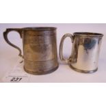 A silver one pint mug of tapered,
