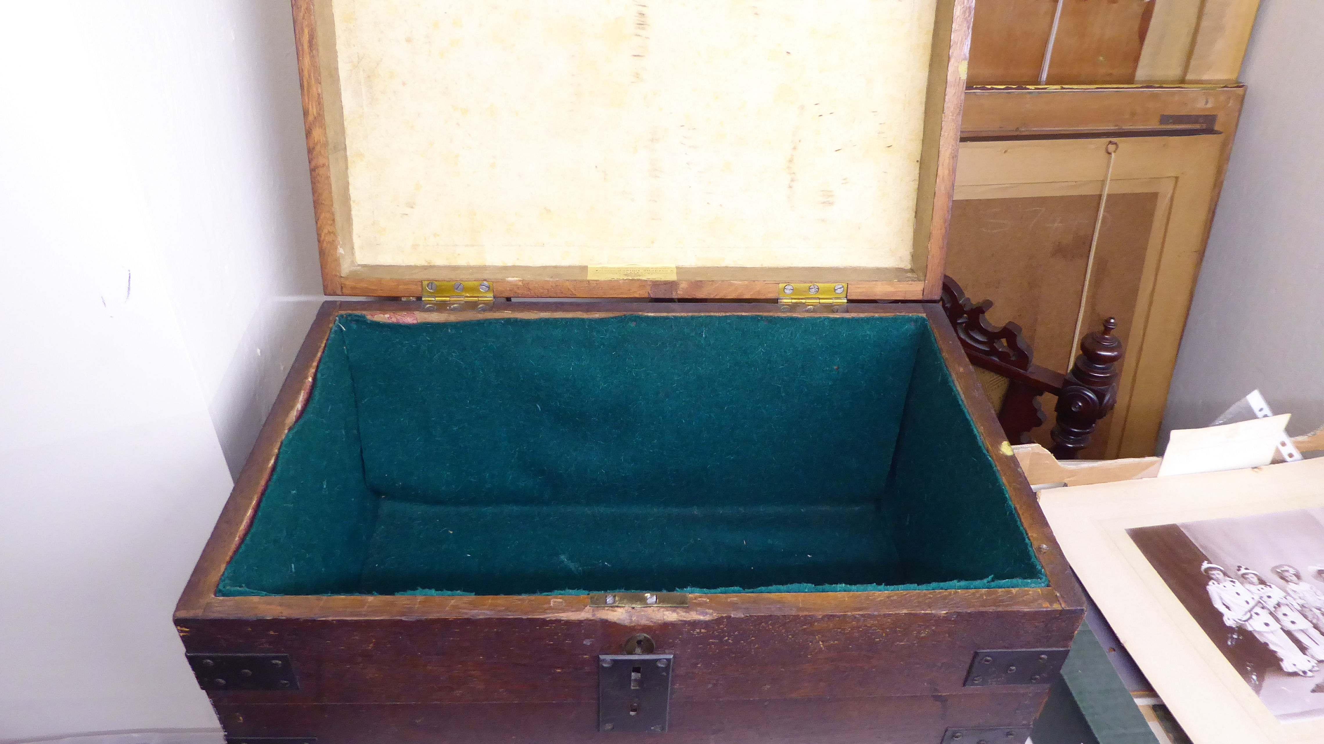 A late 19thC oak silver chest with rivetted, - Image 8 of 8