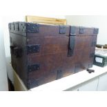 A late 19thC oak silver chest with rivetted,
