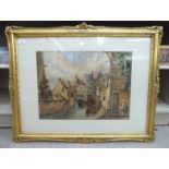 Dulezey - a Continental canal scene watercolour bears a signature 14'' x 19'' framed LSM