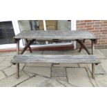 A Swan of Hattersley teak pub garden bench of plank construction 62''w CA