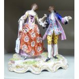 A mid 19thC Derby porcelain group, a man and woman,
