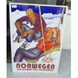 A modern 'vintage' replica of a printed metal 1970s Norwegian Ski poster 18'' x 24'' CA