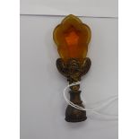 An Art Nouveau inspired moulded and tinted amber coloured glass and cast gilt metal mounted perfume