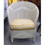A mid 20thC white painted Loom style tub chair with a sprung seat BSR