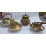 Four early 20thC miniature Japanese Satsuma items: to include a saki pot,