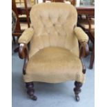 A child's late Victorian mahogany framed spoonback chair, with open arms,
