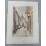 Charles Napier - a street scene in Dieppe with figures watercolour bears a signature 16'' x 10.