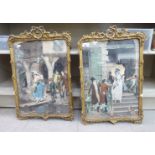 Two similar late 19thC French street scenes - overpainted prints 17'' x 12'' framed T08