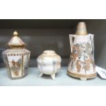 Four early 20thC miniature Japanese Satsuma items: to include a conical vase,