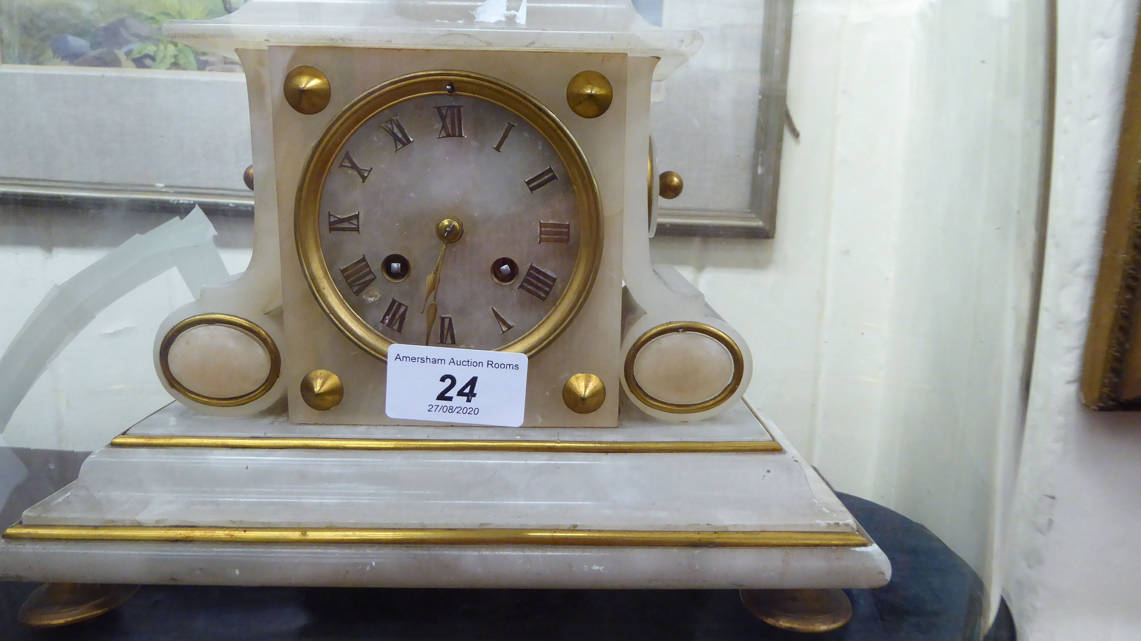 A late 19thC Japy Freres alabaster cased mantel clock, - Image 2 of 2