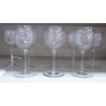 A set of eight liqueur glasses, each bowl etched with a bird and flora 4.