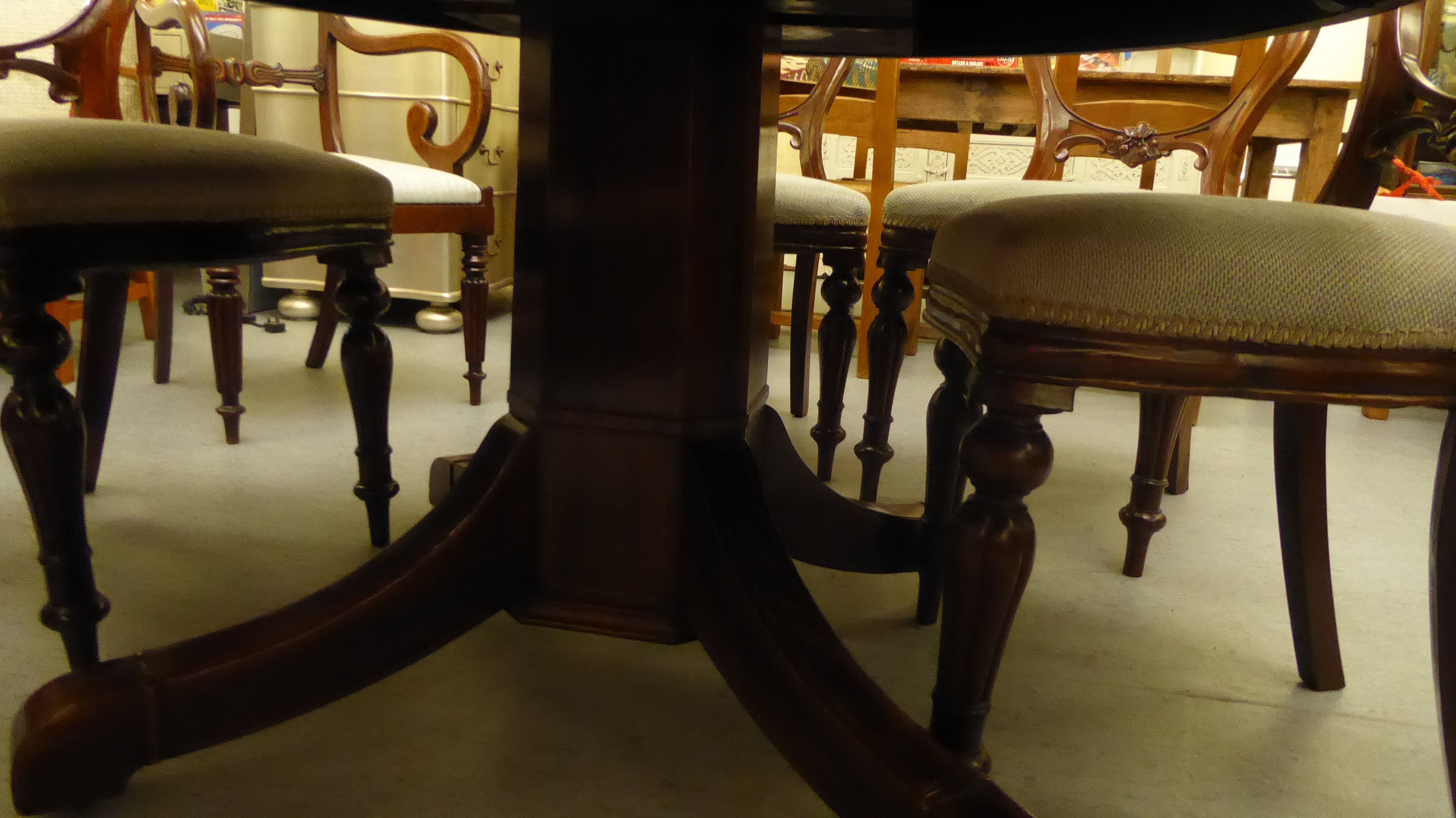 An Edwardian satinwood inlaid mahogany dining table, the top with D-shaped ends, - Image 5 of 9