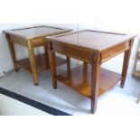 A pair of modern French cherrywood finished occasional tables with panelled tops,
