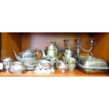 Silver plated tableware: to include an early 20thC conch shell spoon warmer;