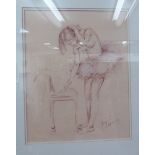 Franco Matania - 'Tying her hair' crayon bears a signature & labels verso 16'' x 13'' framed