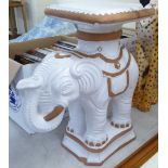 A white painted pottery garden seat, fashioned as an Indian elephant 22.